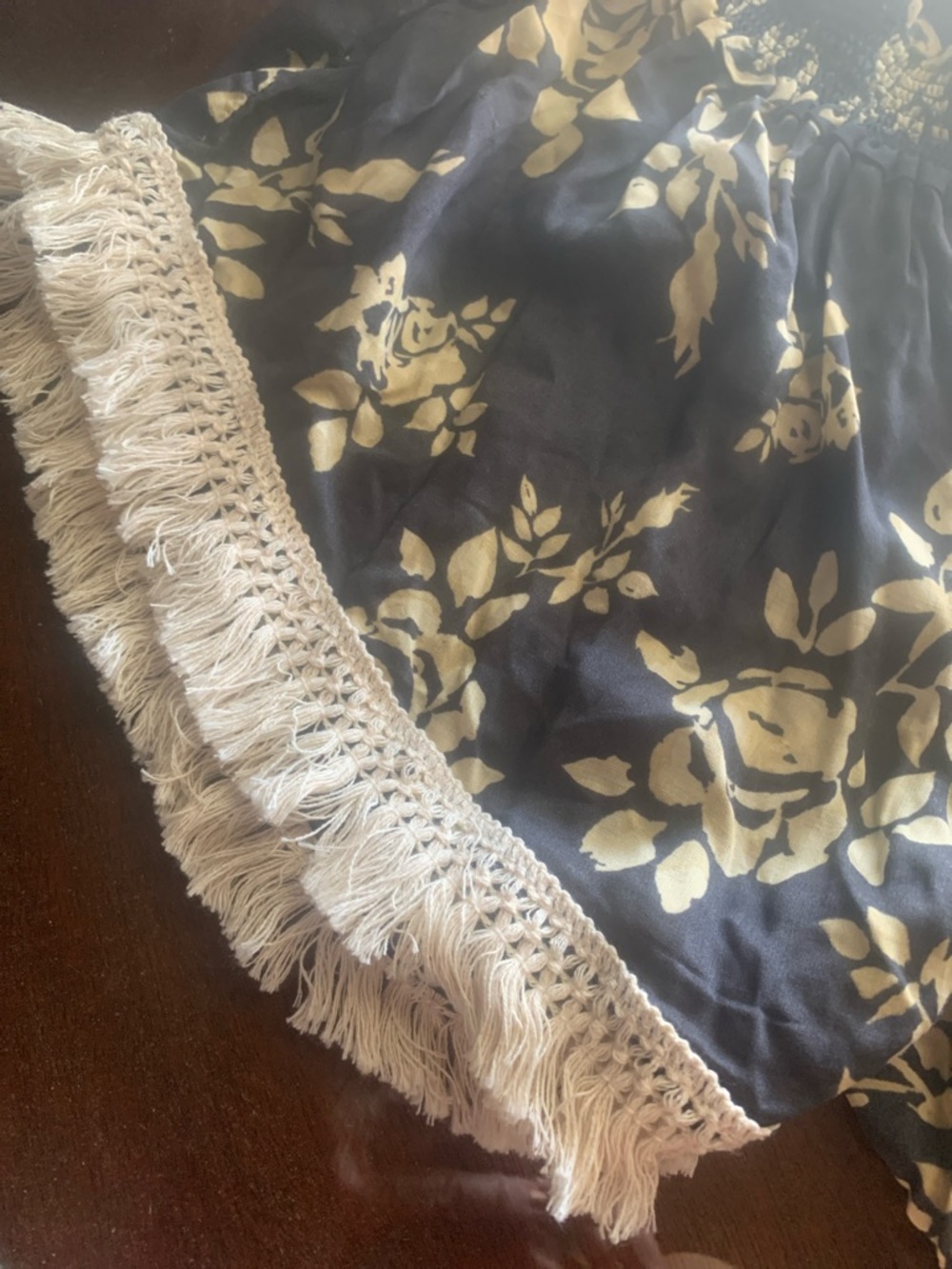 NATURAL LIFE Navy Floral Fringe Hem High-Waist Shorts - Picture 4 of 5